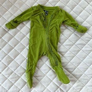 Kickee Pants Ruffle Zip Footie Green Preemie